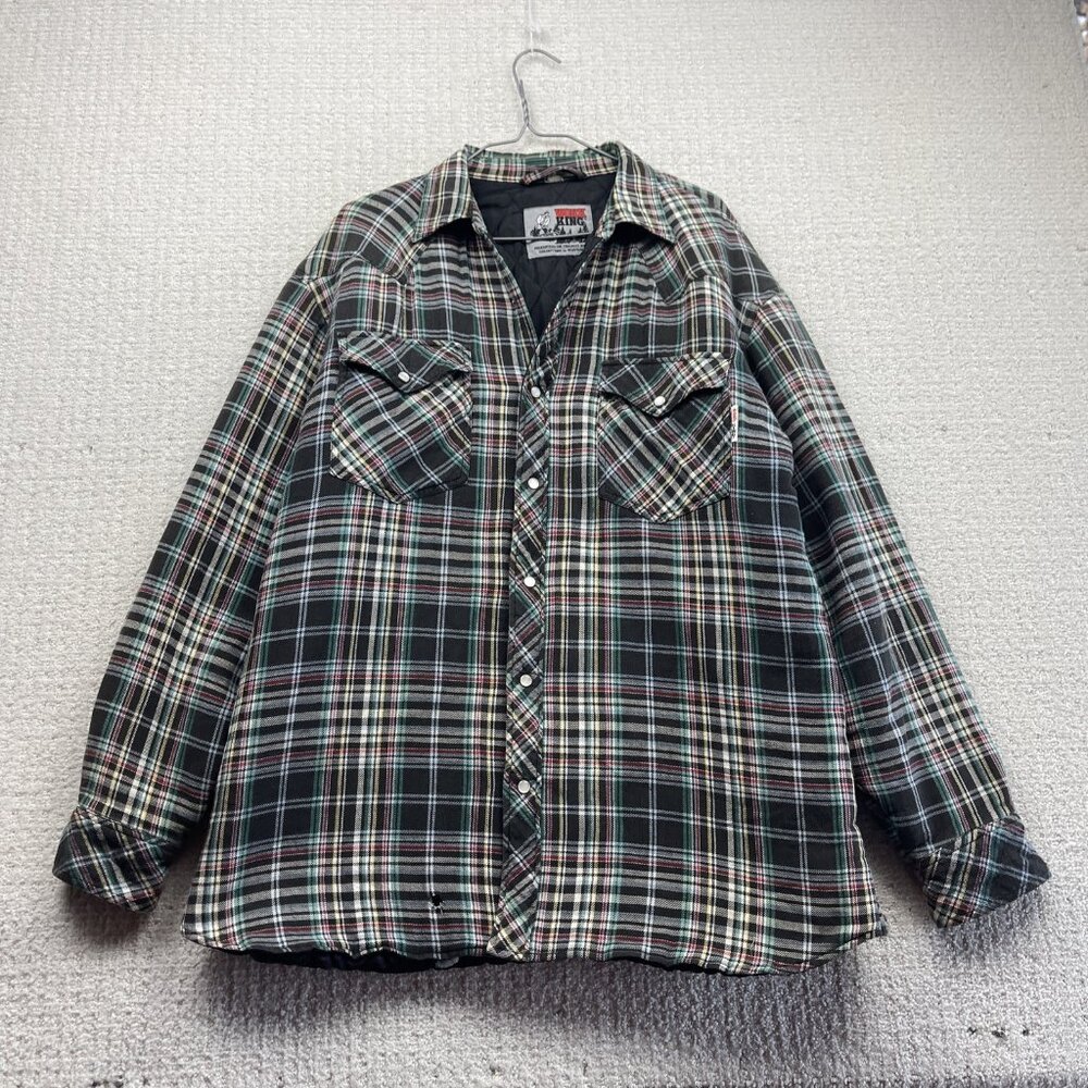 VTG Work King Lined Plaid Flannel Jacket Mens Pearl Snap Western Cowboy Read